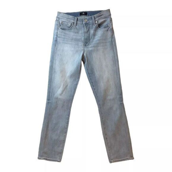 7 For All Mankind High Waist Cropped Skinny Jeans Womens Size 27 - Picture 1 of 9